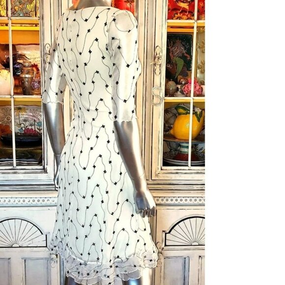 Vintage Betsey Johnson New York 90s Embroidered White Mesh Lace Slip Dress S - Picture 8 of 12